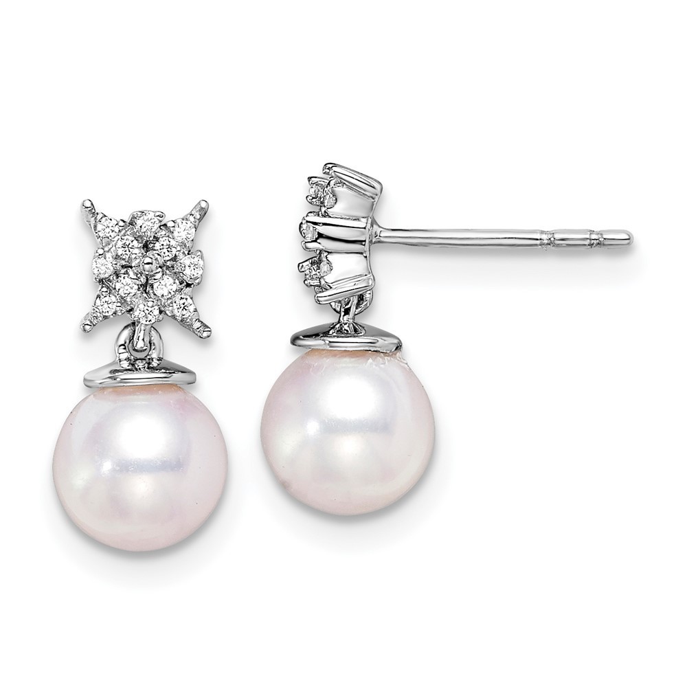 14k White Gold Freshwater Cultured Pearl Diamond Post Earrings 423$